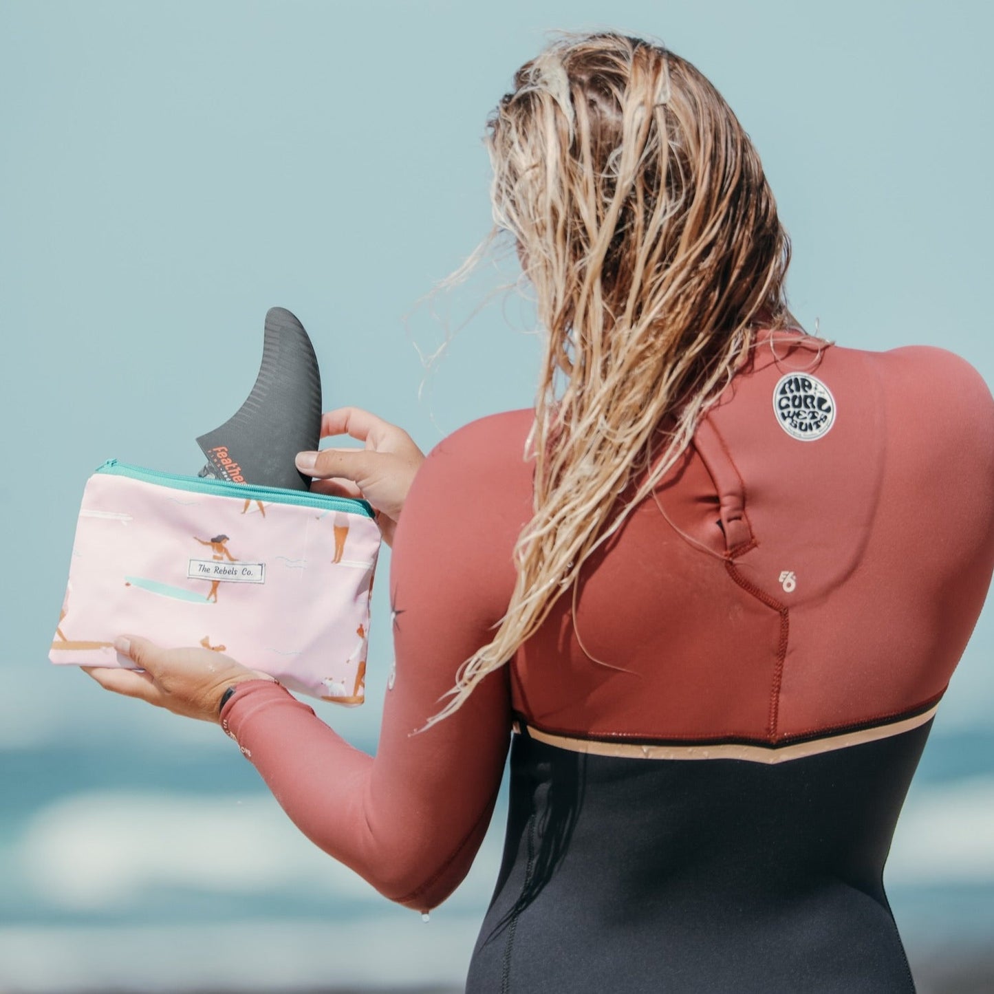 Longboard surfer girl water-repellent pouch